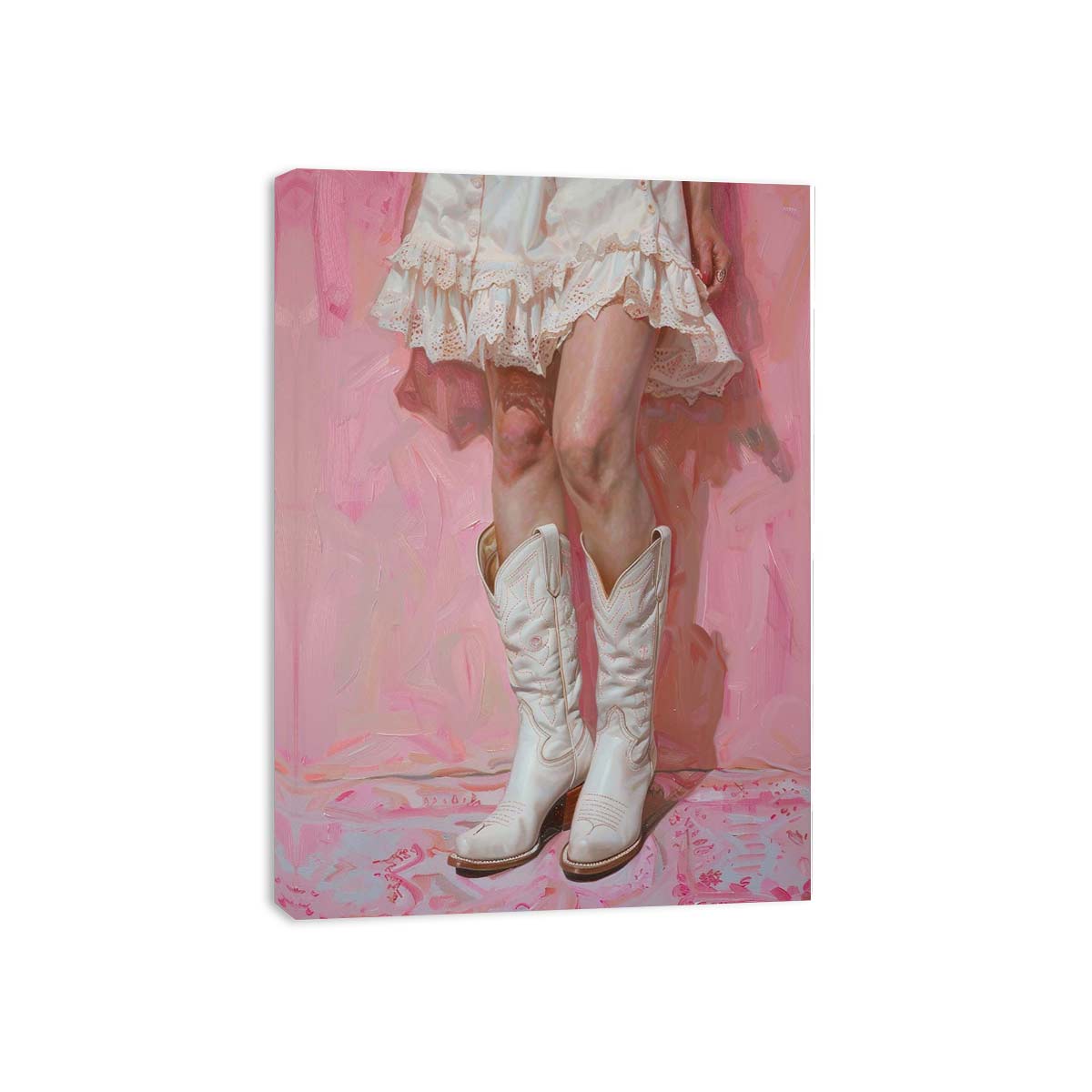 Pink cowgirl boots canvas art for feminine bedroom or dressing room decor.