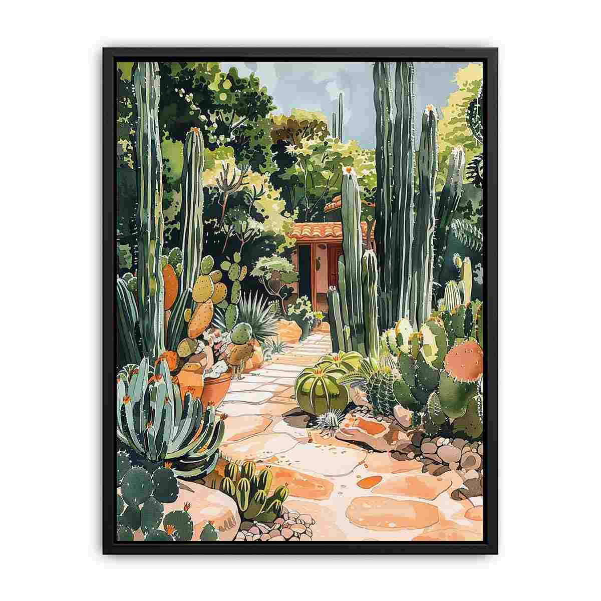 Cactus garden canvas art for Mediterranean living room or entryway decor.