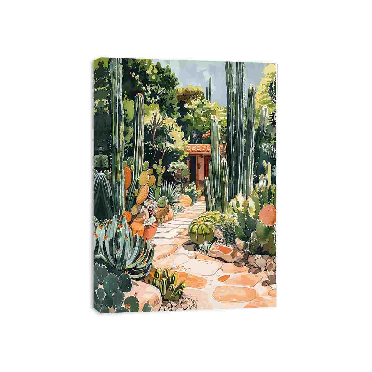 Cactus garden canvas art for Mediterranean living room or entryway decor.