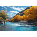 Autumn river mountain landscape canvas art for modern living room decor.