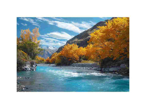 Autumn river mountain landscape canvas art for modern living room decor.