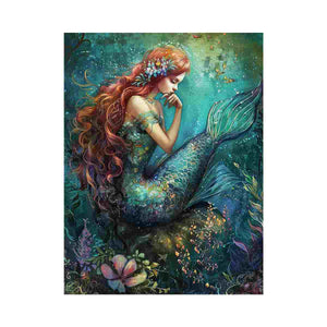 Emerald mermaid underwater canvas art for elegant fantasy bedroom decor.