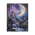 Moonlit waterfall fantasy canvas art for dreamy bedroom or nursery decor.