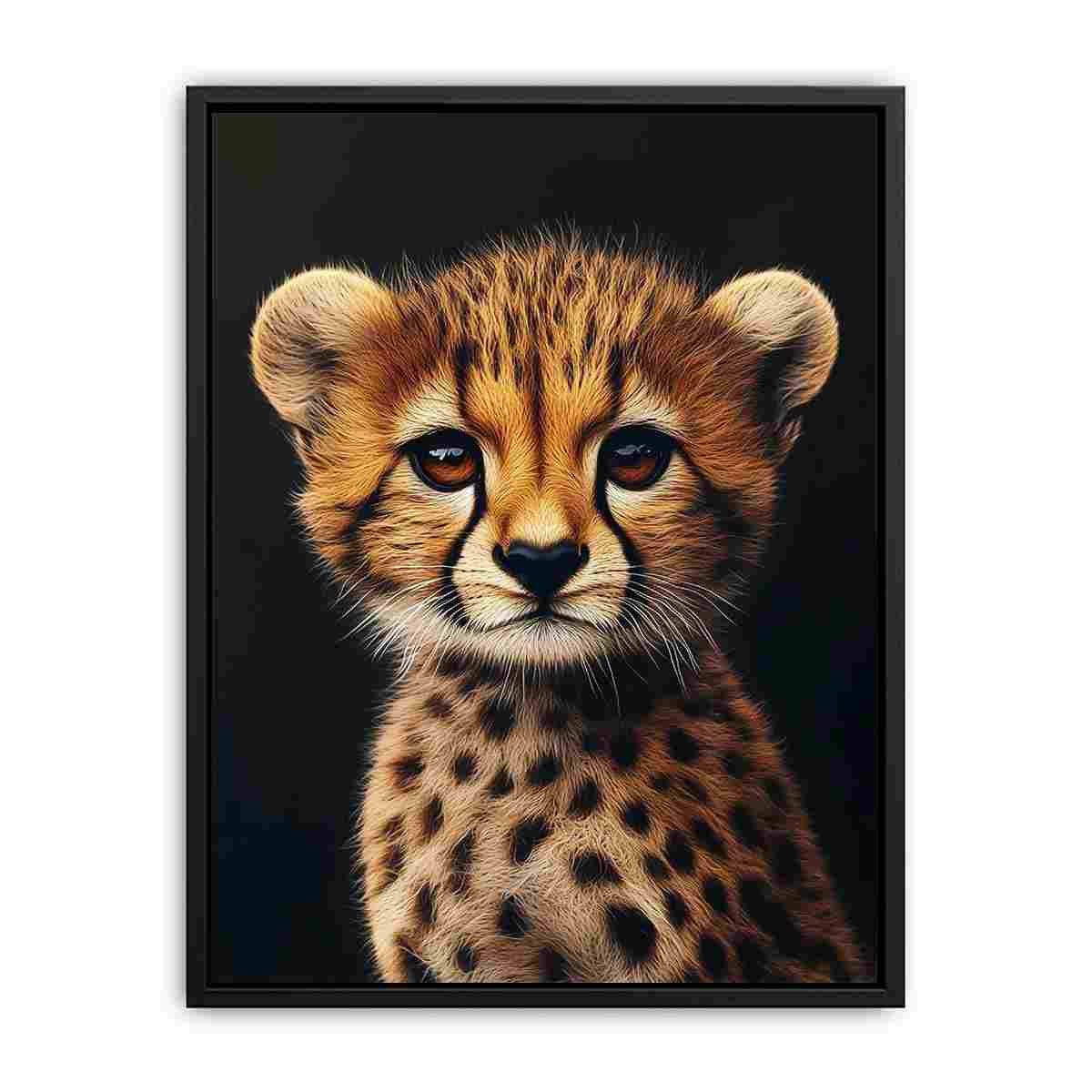 Cute baby cheetah portrait canvas art for nursery or kids room decor.