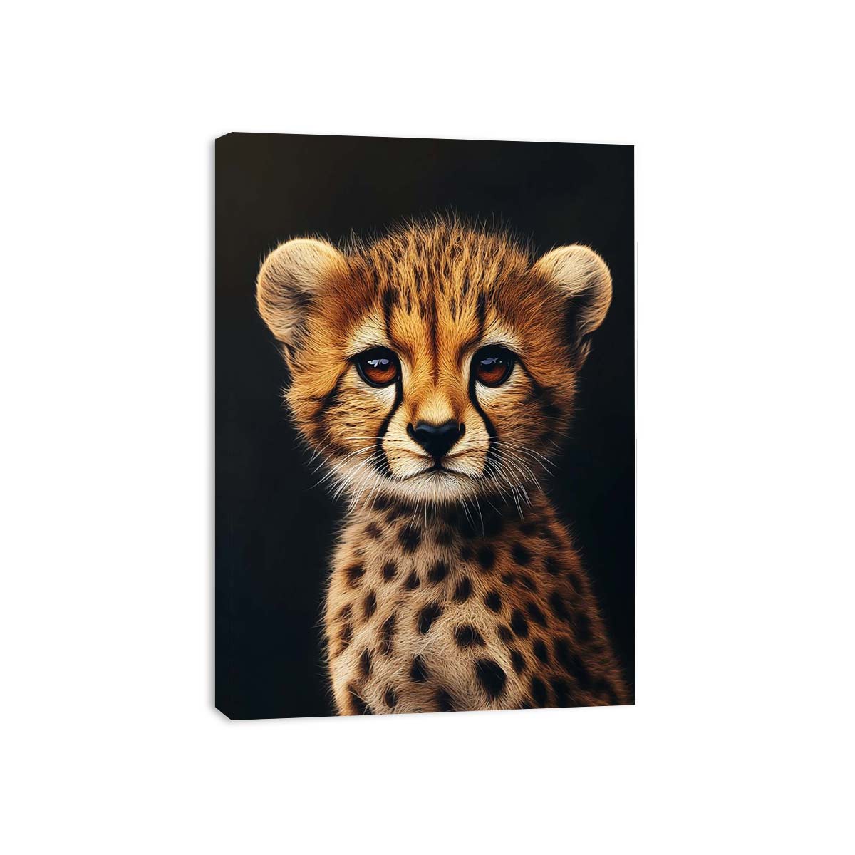 Cute baby cheetah portrait canvas art for nursery or kids room decor.