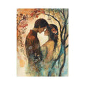 Romantic couple floral illustration canvas art for elegant bedroom decor.