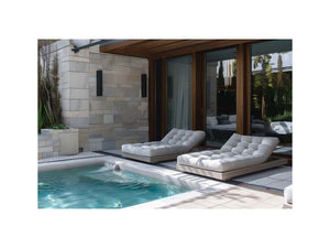 Modern pool terrace canvas print with luxury loungers for contemporary living room decor.