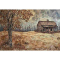 Rustic autumn cabin landscape canvas art for cozy farmhouse living room decor.