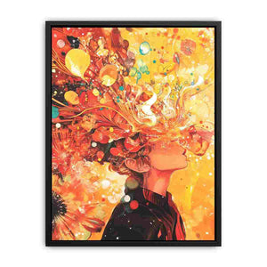 Vibrant floral woman portrait canvas art for bold modern living room decor.