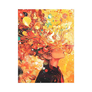 Vibrant floral woman portrait canvas art for bold modern living room decor.