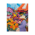 Colourful flower market canvas art in contemporary style for bright living room decor.