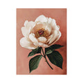 Ivory peony canvas print with terracotta background for elegant bedroom decor.