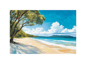 Coastal beach canvas art with turquoise ocean for relaxed living room decor.
