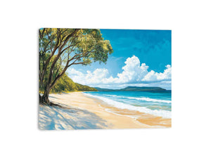Coastal beach canvas art with turquoise ocean for relaxed living room decor.