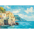 Mediterranean coastal village canvas art for elegant living room wall decor.