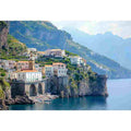Amalfi coast photography canvas with cliffside village for luxury living room decor.