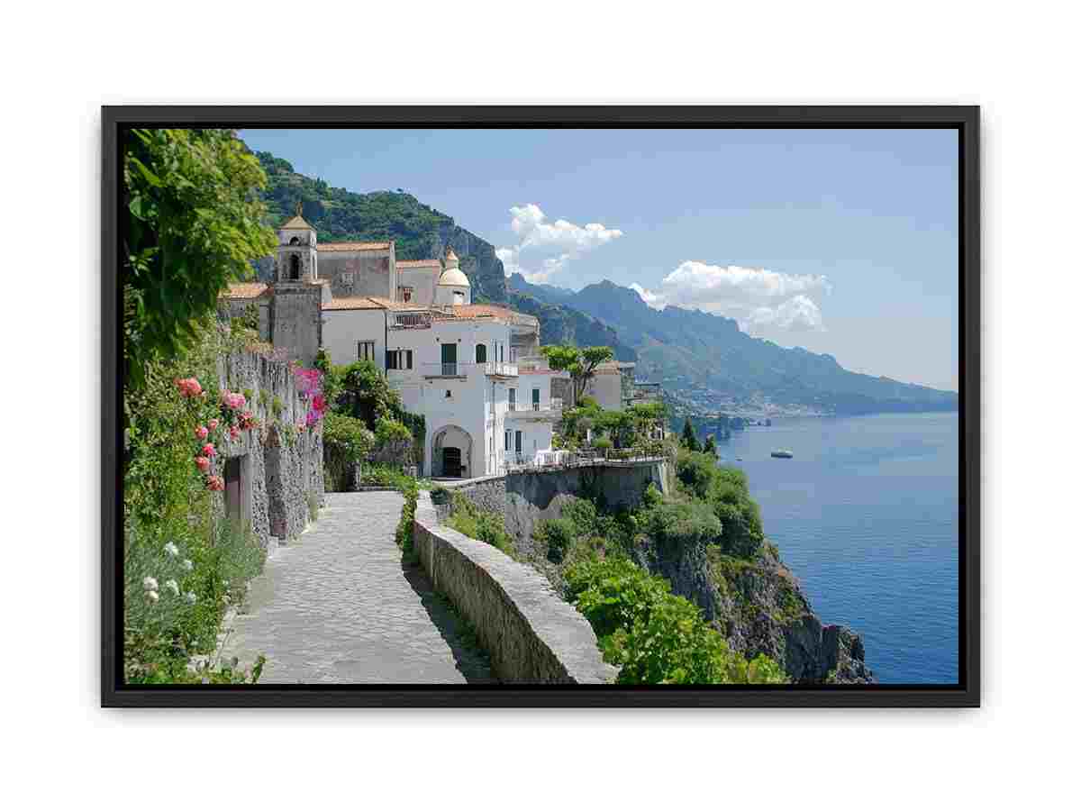 Mediterranean sea path photography canvas for elegant hallway or living room decor.