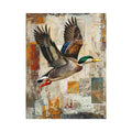Mallard duck canvas art with vintage collage style for rustic office decor.