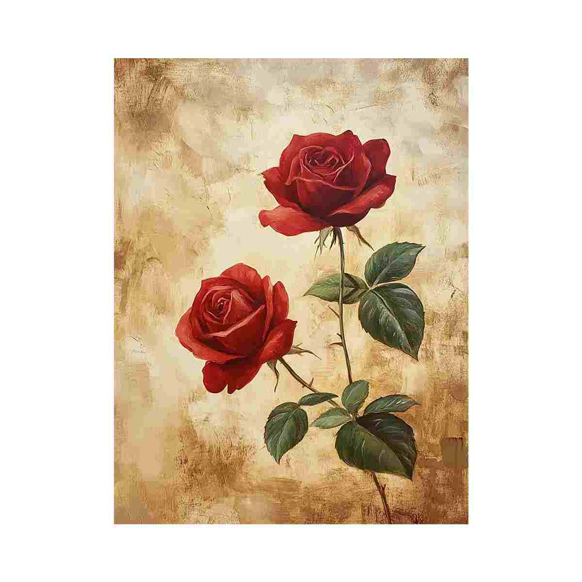 Two red roses framed print style artwork for classic bedroom decor.