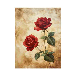 Two red roses framed print style artwork for classic bedroom decor.
