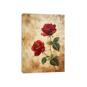 Two red roses framed print style artwork for classic bedroom decor.