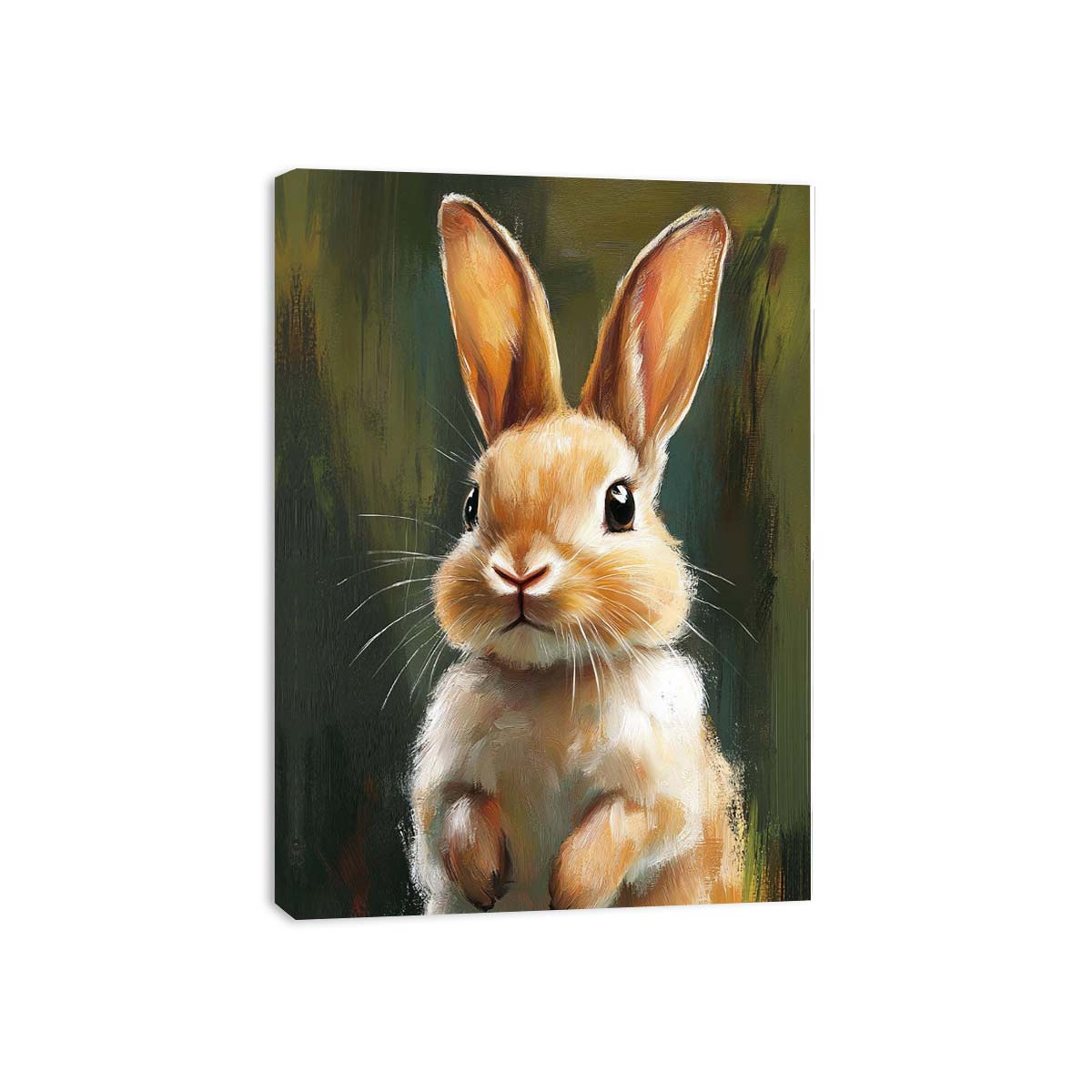 Cute rabbit canvas print with green background for nursery wall decor.