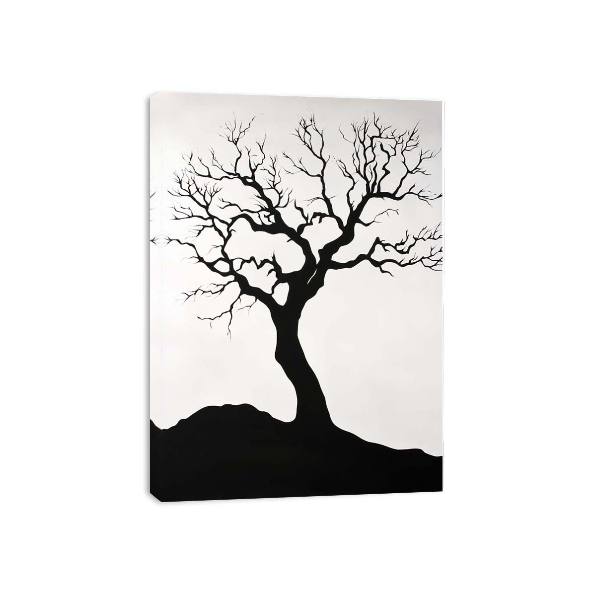 Black tree silhouette wall art for minimalist living room decor.