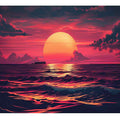 Bold magenta ocean sunset with glowing sun for modern living room decor.