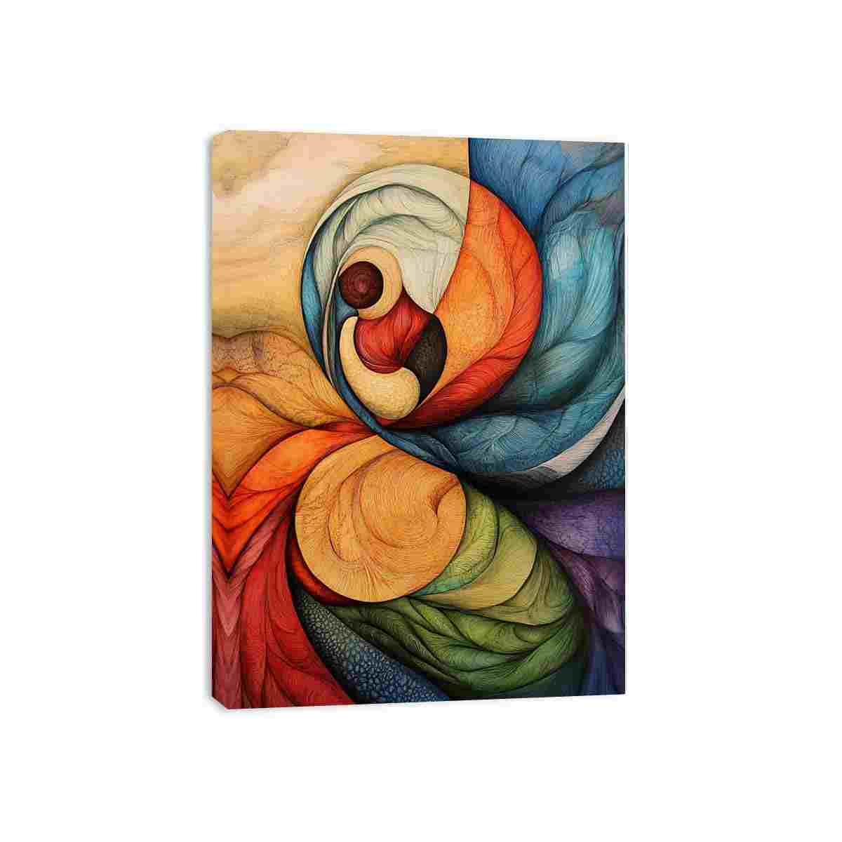Colourful abstract spiral canvas art for modern living room decor.