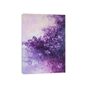 Purple abstract floral canvas art for elegant bedroom or living room decor.