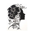 Black and white floral woman silhouette wall art for modern bedroom decor.