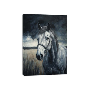 Moody grey horse portrait canvas art for sophisticated office or living room decor.
