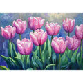 Pink tulip impasto floral canvas art for elegant living room and bedroom decor.
