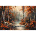 Autumn forest stream canvas art with waterfall and colorful foliage for living room and office decor.