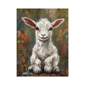 Charming white baby goat canvas art in rustic farmhouse style for nursery, living room, and country home decor.