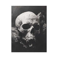 Black and white skull canvas art in dramatic gothic style for modern office, loft, and contemporary interior decor.