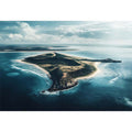 Aerial island coastline canvas art with turquoise ocean waters for luxury coastal living room decor.