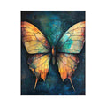 Elegant butterfly canvas art with textured blue and gold tones for modern living room decor.
