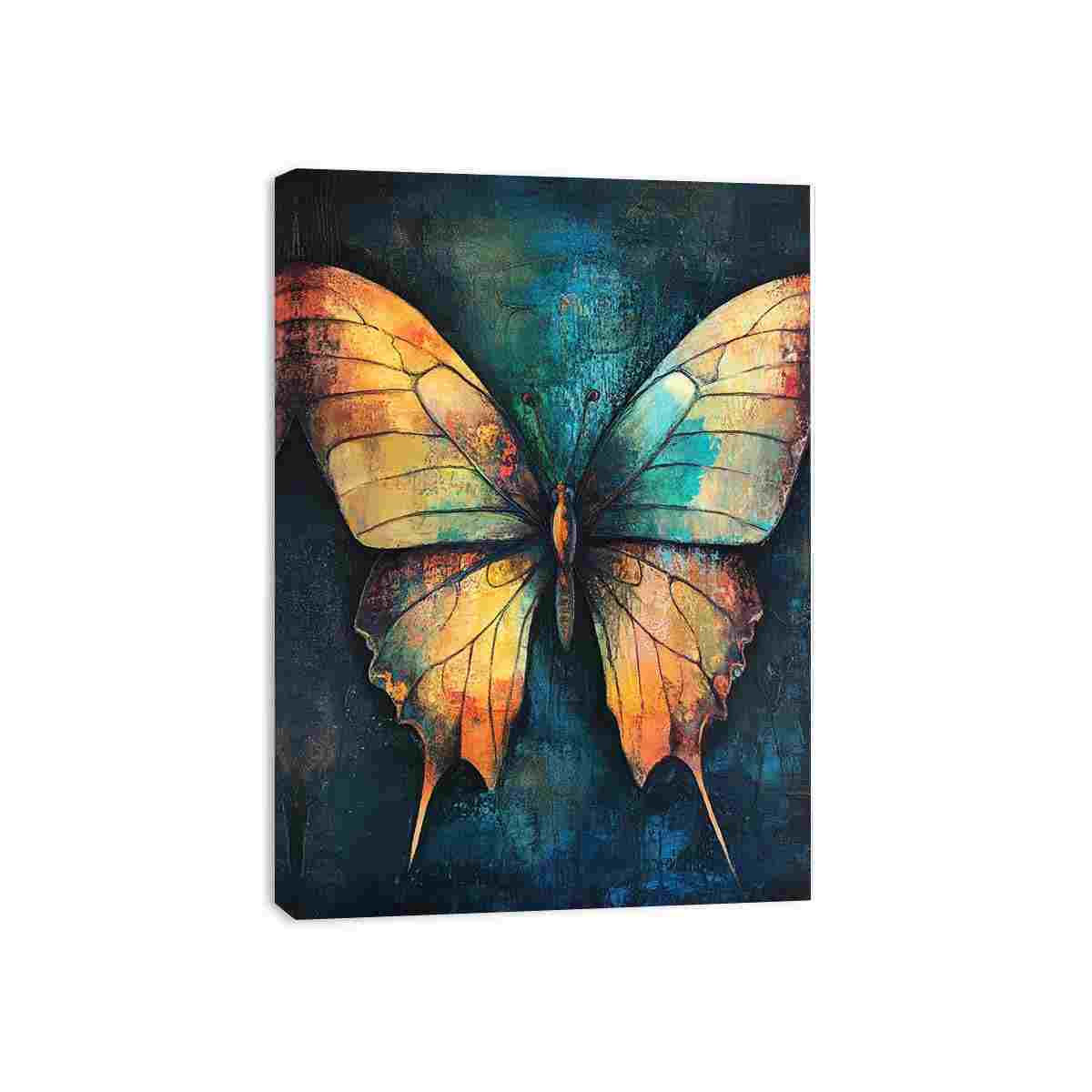 Elegant butterfly canvas art with textured blue and gold tones for modern living room decor.