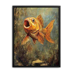 Golden fish canvas art in a textured underwater setting for modern living room decor.