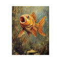Golden fish canvas art in a textured underwater setting for modern living room decor.