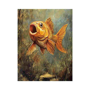 Golden fish canvas art in a textured underwater setting for modern living room decor.