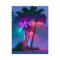 Vibrant tropical palm tree artwork with neon colors for modern living room wall decor.