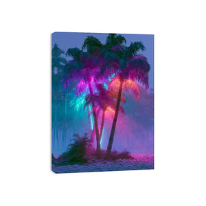 Vibrant tropical palm tree artwork with neon colors for modern living room wall decor.