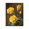 Elegant yellow rose floral artwork with botanical details for living room wall decor.
