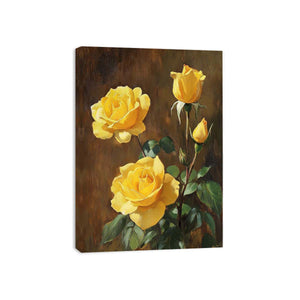 Elegant yellow rose floral artwork with botanical details for living room wall decor.