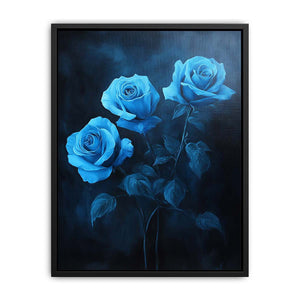 Elegant blue rose floral canvas art for sophisticated bedroom and living room decor.