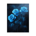 Elegant blue rose floral canvas art for sophisticated bedroom and living room decor.