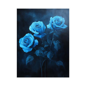 Elegant blue rose floral canvas art for sophisticated bedroom and living room decor.