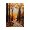 Warm autumn forest mosaic with winding path for cozy hallway wall decor.